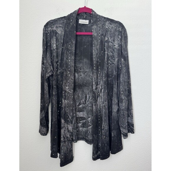 Avenue Women's Black Sequin Open Front Cardigan Blouse Duster Slinky 18/20 - Picture 1 of 11